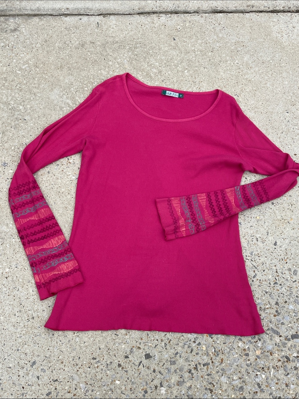 Blue Fish Hot Pink Ribbed Long Sleeve Top with Patterned Cuffs